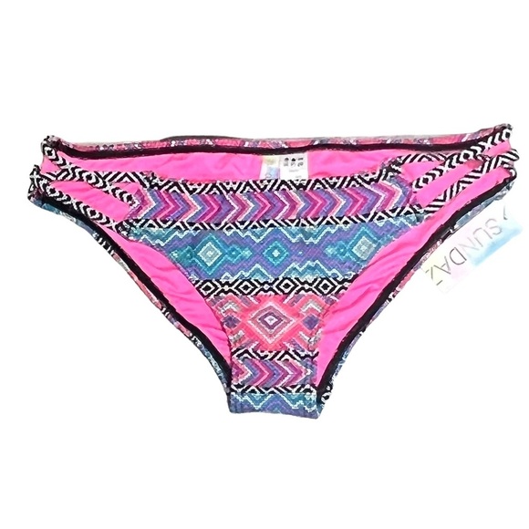 NWT SunDazed Stunner Strappy Hipster Bikini Swim Bottoms Medium Tribal Print - Picture 2 of 11